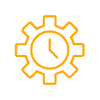 Cog icon with clock inside, representing time and expenses