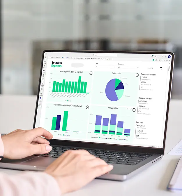 Person using Zetadocs Expenses on their laptop for the control expense spend page thumbnail